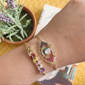 2pcs Evil Eye 18k Gold Plated Adjustable Bracelet